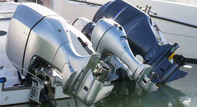 Marine outboard motors in their natural habitat.