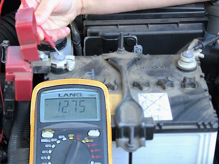 Check your battery with the voltmeter. If it reads above 12.5 volts, your battery has enough juice left to start.