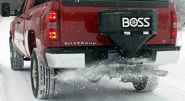 BOSS produces a full line of ice and snow control products, including rear tailgate salt spreaders.